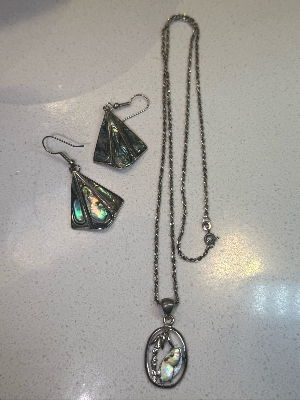Sterling Silver / Alpaca MexAbalone Shell Necklace and Earrings Set - Picture 9 of 9